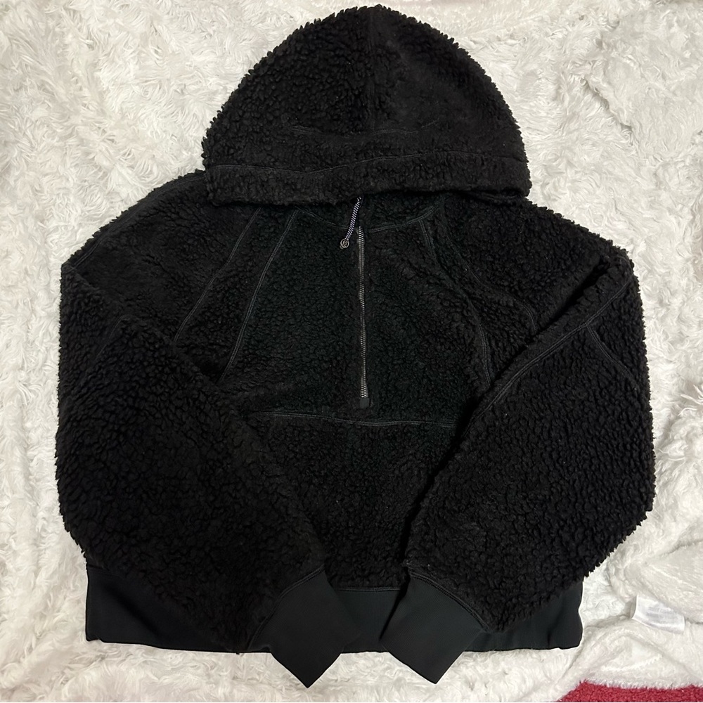 Lululemon black Sherpa fleece oversized scuba half zip hoodie sweater size XS/S